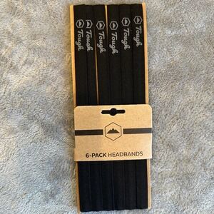 Tough 6 Pack Black Headbands Elastic Workout Sports Yoga Fitness Hairbands